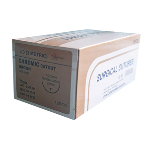 SUT CHROMIC 3/0 MEDISTAR 25MM RC 75CM 12