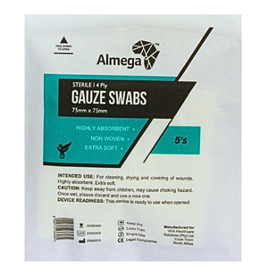 GAUZE 75X75MMX4PLY ST N/W ALMEGA 5`s
