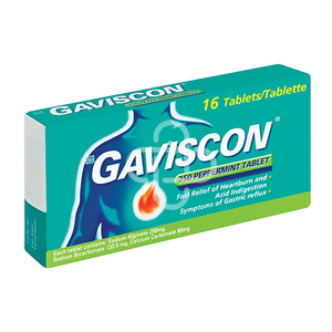 GAVISCON TABLETS 16 PEPPERMINT 250MG