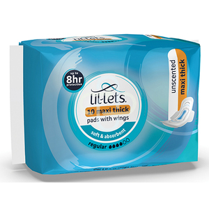 LIL-LETS PADS+WINGS MAXI REG UNSCENT 10