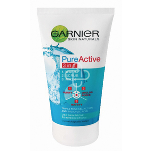 GARNIER PURE 3IN1 WASH/SCRUB/MASK 150ML