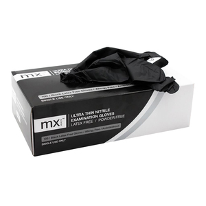 GLOVES MX EXAM NITRILE BLACK M P/F 100~