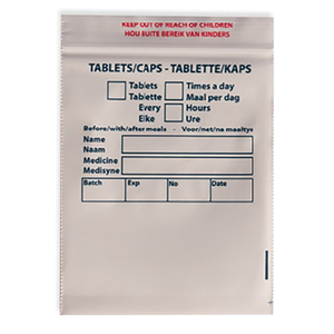 PILL BAG PLASTIC 75X90 AFR/ENG BLUE 1000